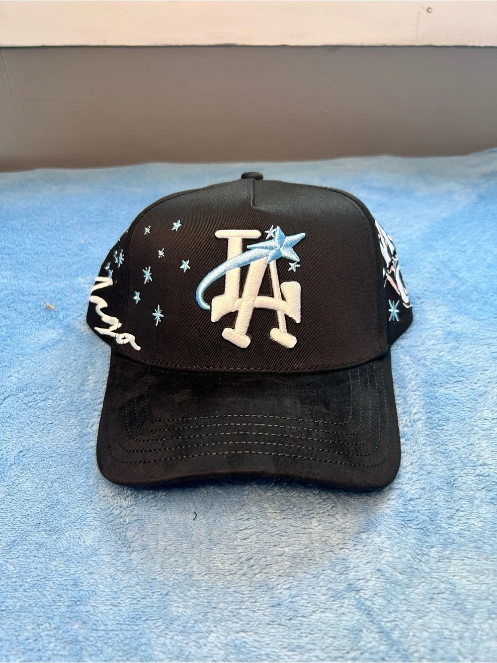 Kids Black Baseball Cap with Light Blue Star LA Logo